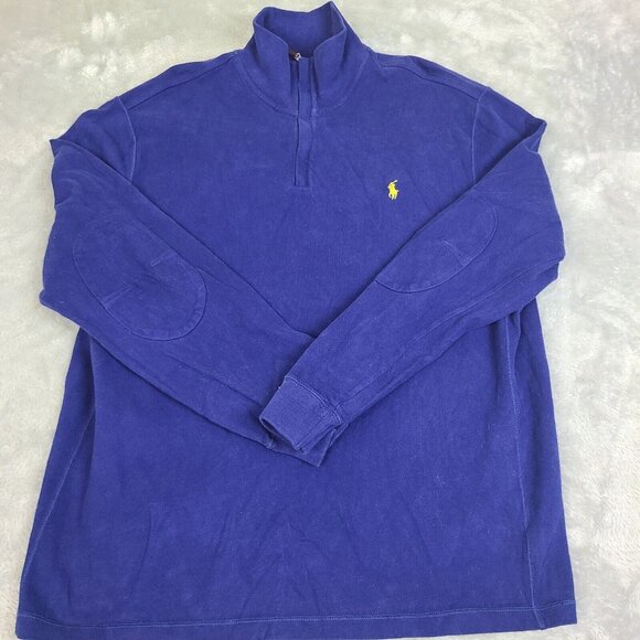 Polo Ralph Lauren Sweater Mens 2XL Blue Quarter Zip Cotton‎ Mock Neck Pullover - Picture 1 of 6